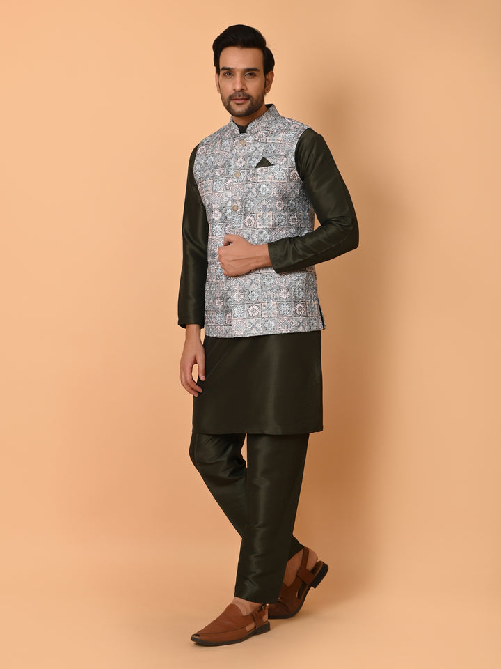 Ethnic Motifs Green Jacket Kurta Set - JM36807-GB677