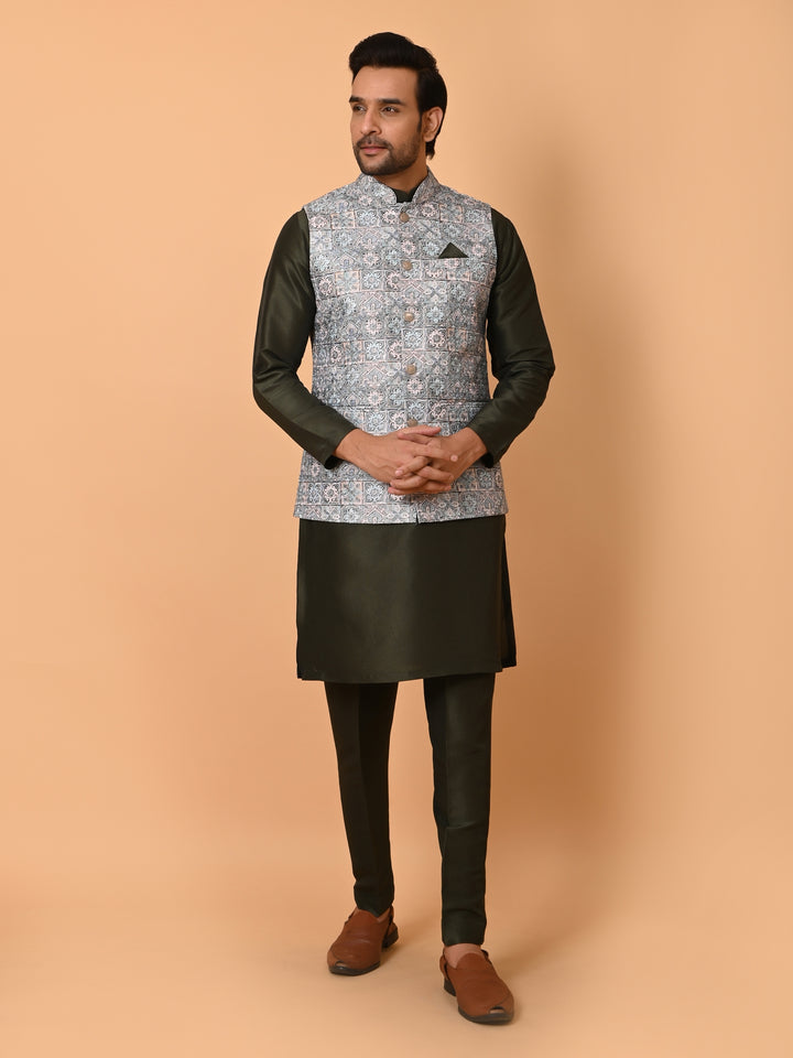 Ethnic Motifs Green Jacket Kurta Set - JM36807-GB677