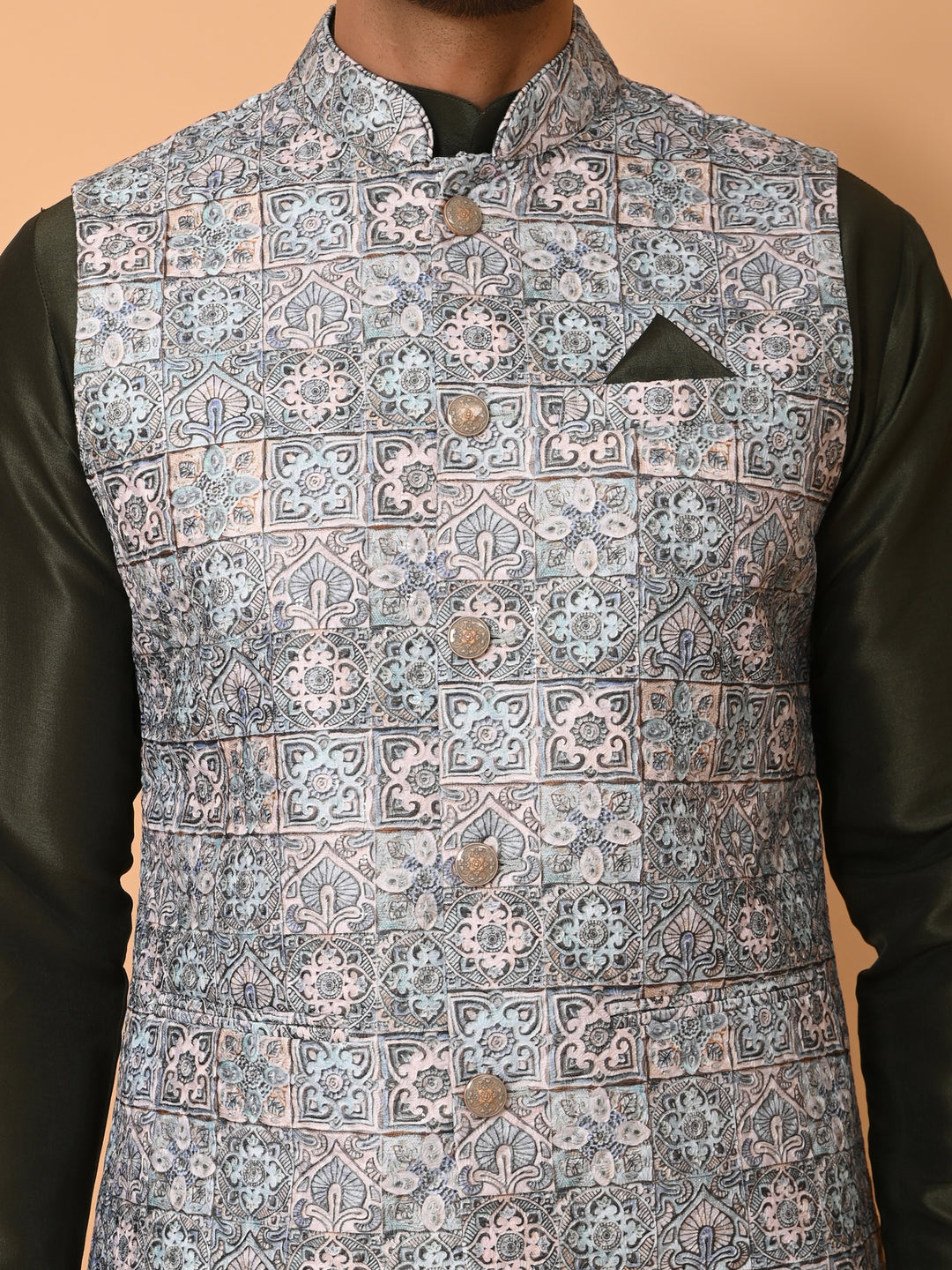 Ethnic Motifs Green Jacket Kurta Set - JM36807-GB677