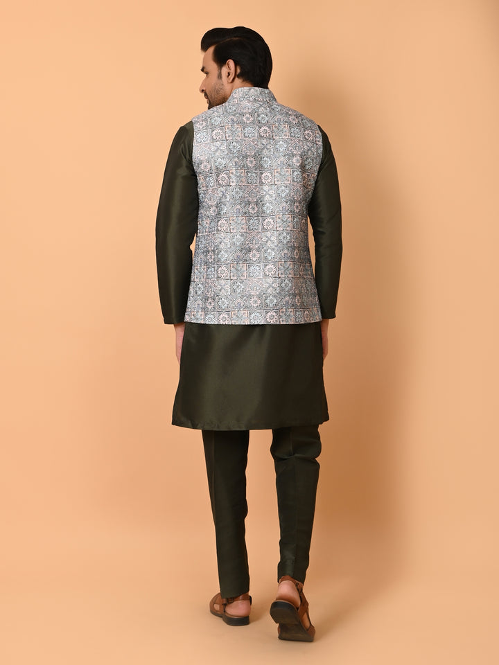 Ethnic Motifs Green Jacket Kurta Set - JM36807-GB677