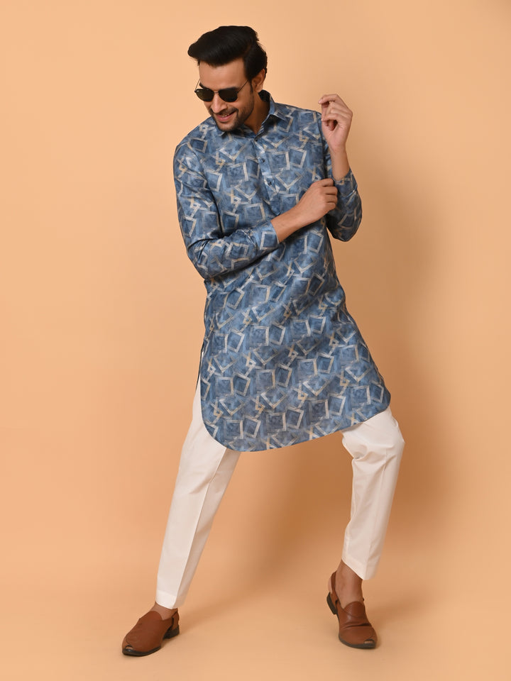 Geometric Blue Kurta Set - KM34715-12