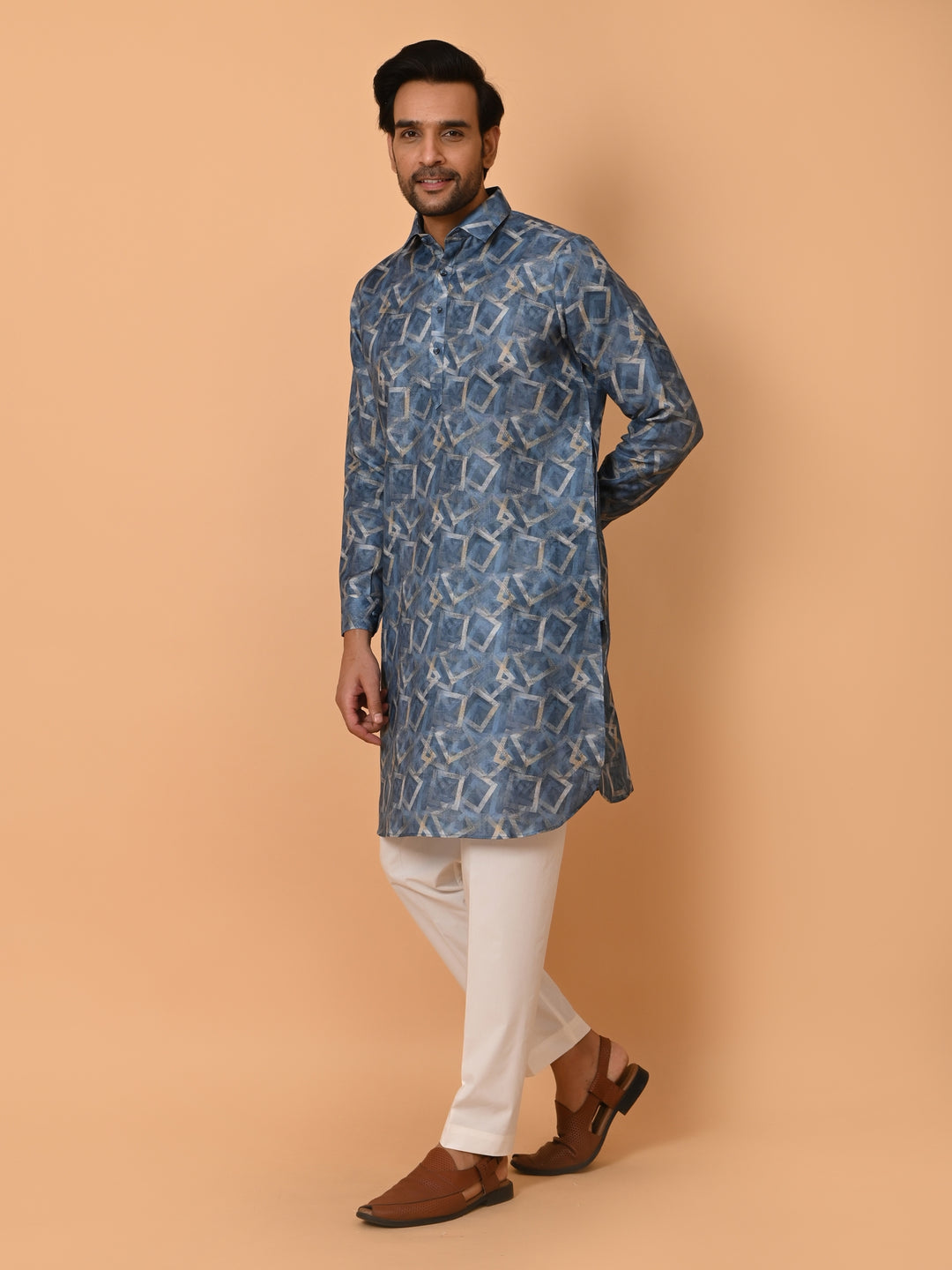 Geometric Blue Kurta Set - KM34715-12