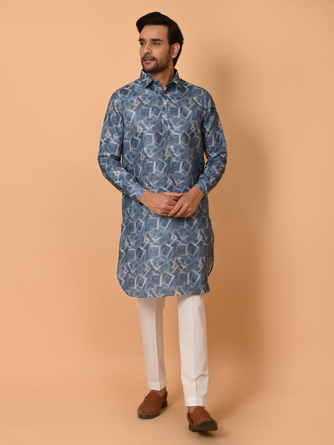 Geometric Blue Kurta Set - KM34715-12