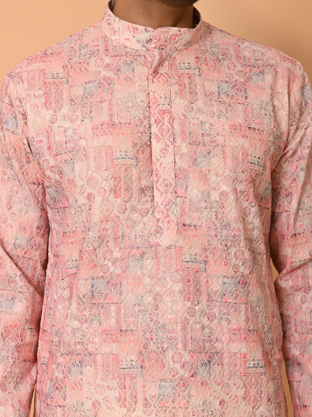 Printed Chikan Pink Kurta Set - KM37907-9A