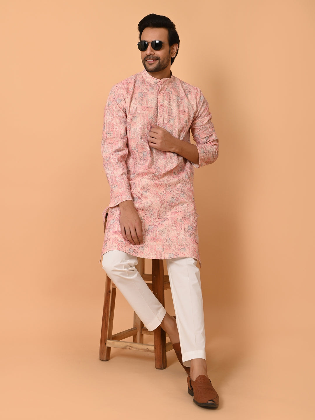 Printed Chikan Pink Kurta Set - KM37907-9A