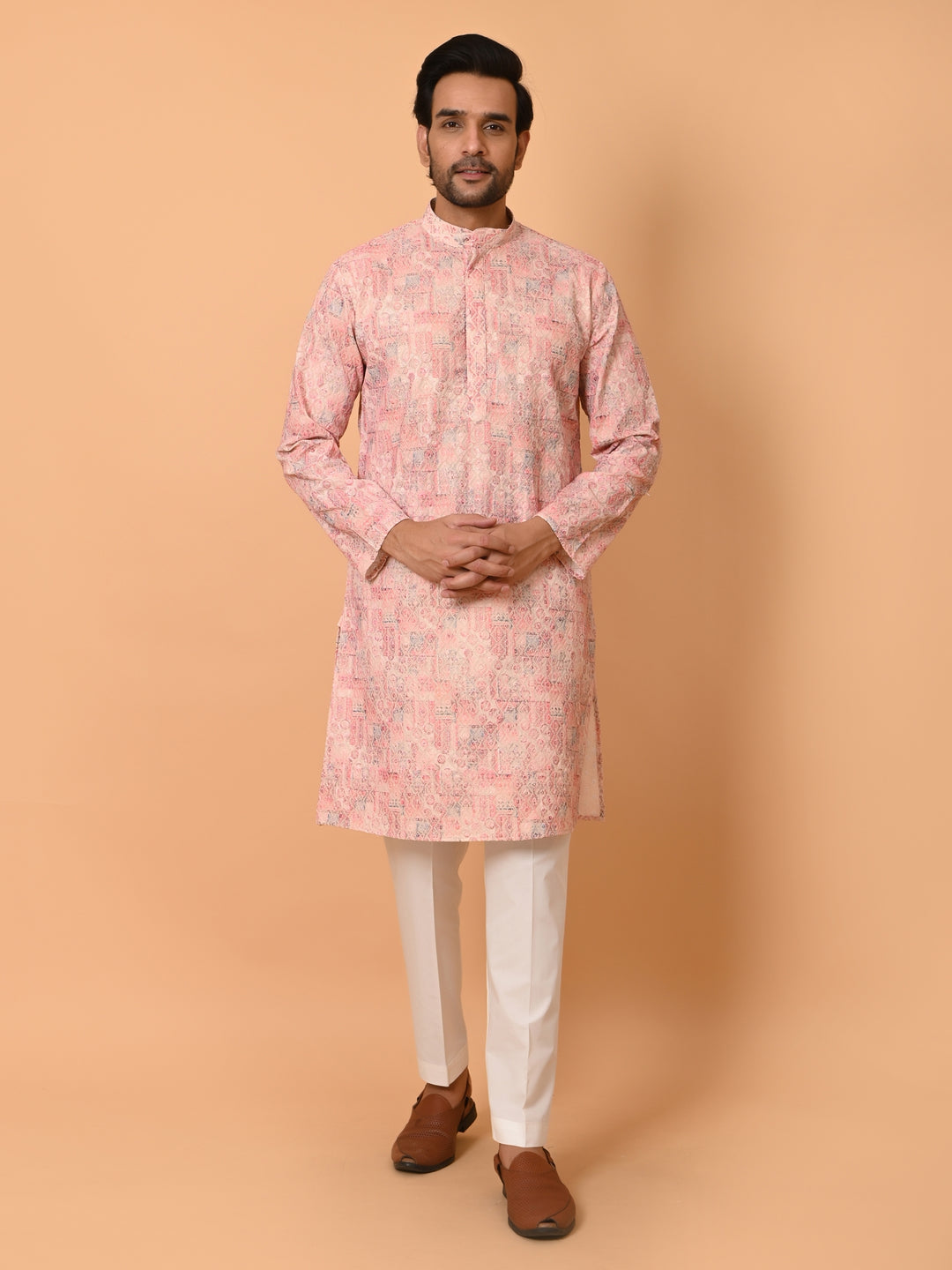 Printed Chikan Pink Kurta Set - KM37907-9A