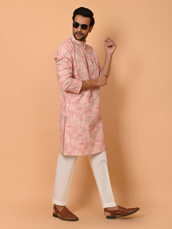 Printed Chikan Pink Kurta Set - KM37907-9A