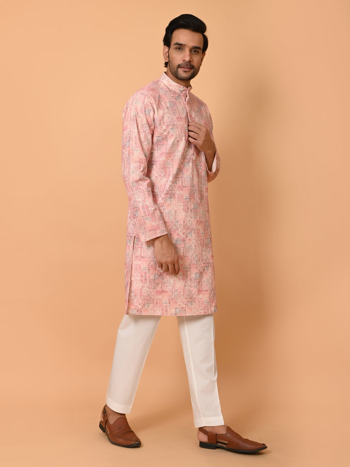 Printed Chikan Pink Kurta Set - KM37907-9A