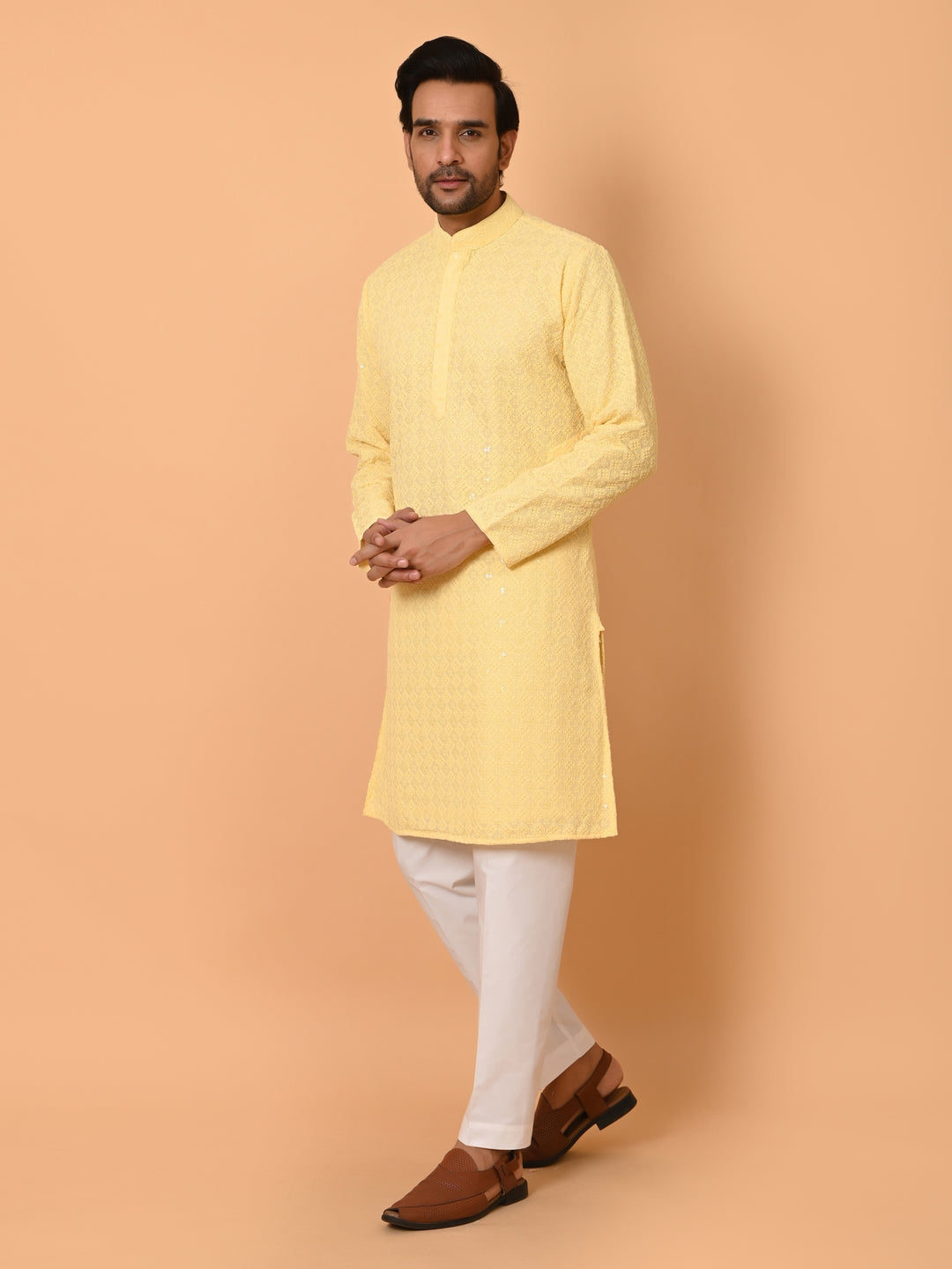 Chikan Yellow Kurta Set - KM39028-Y101