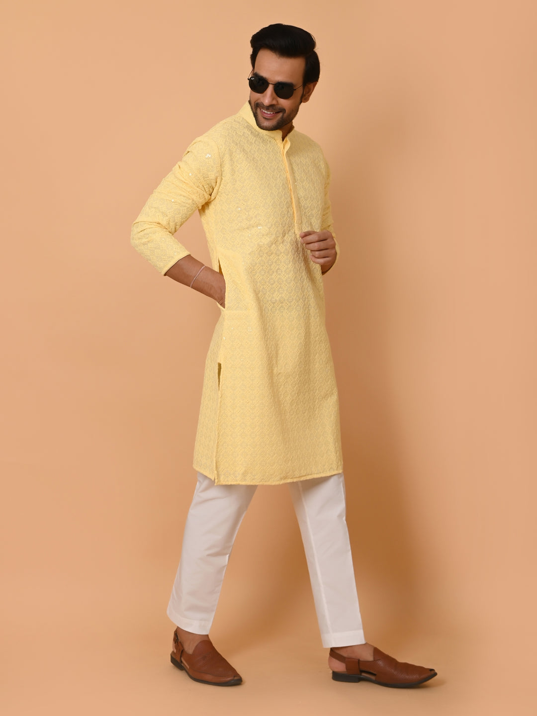 Chikan Yellow Kurta Set - KM39028-Y101