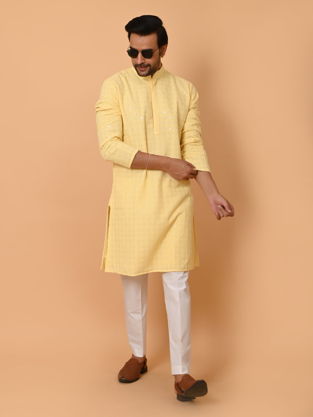 Chikan Yellow Kurta Set - KM39028-Y101