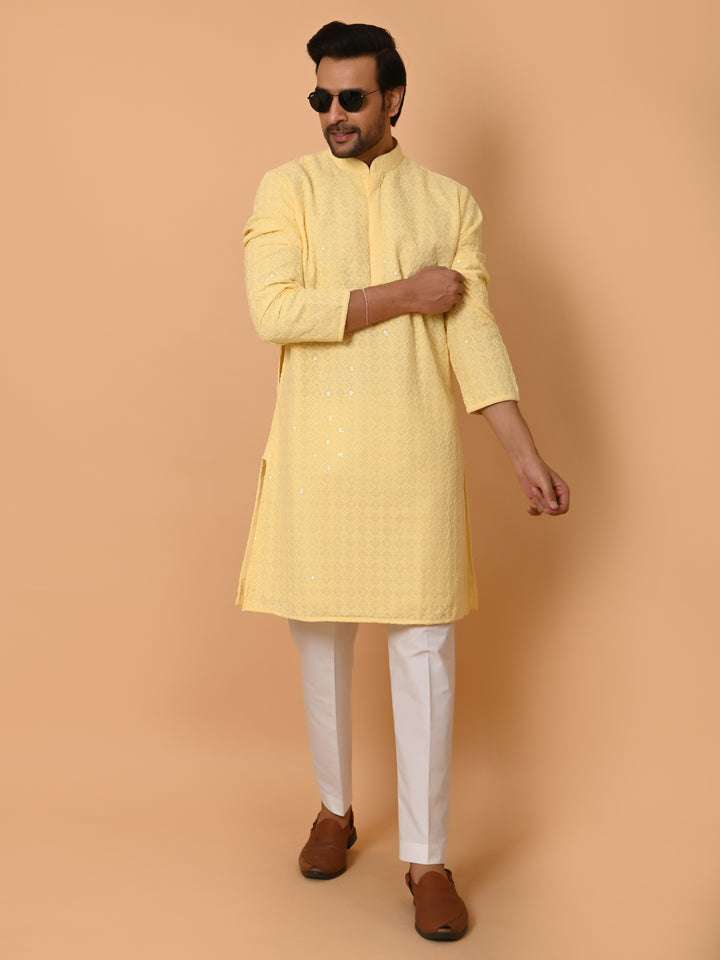 Chikan Yellow Kurta Set - KM39028-Y101