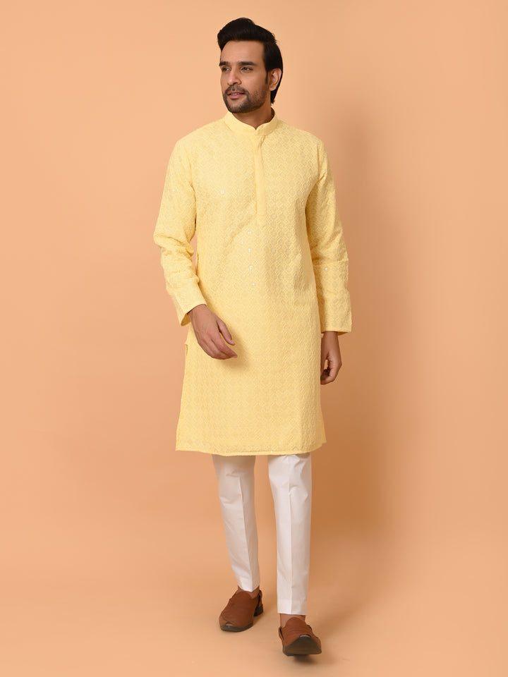 Chikan Yellow Kurta Set - KM39028-Y101