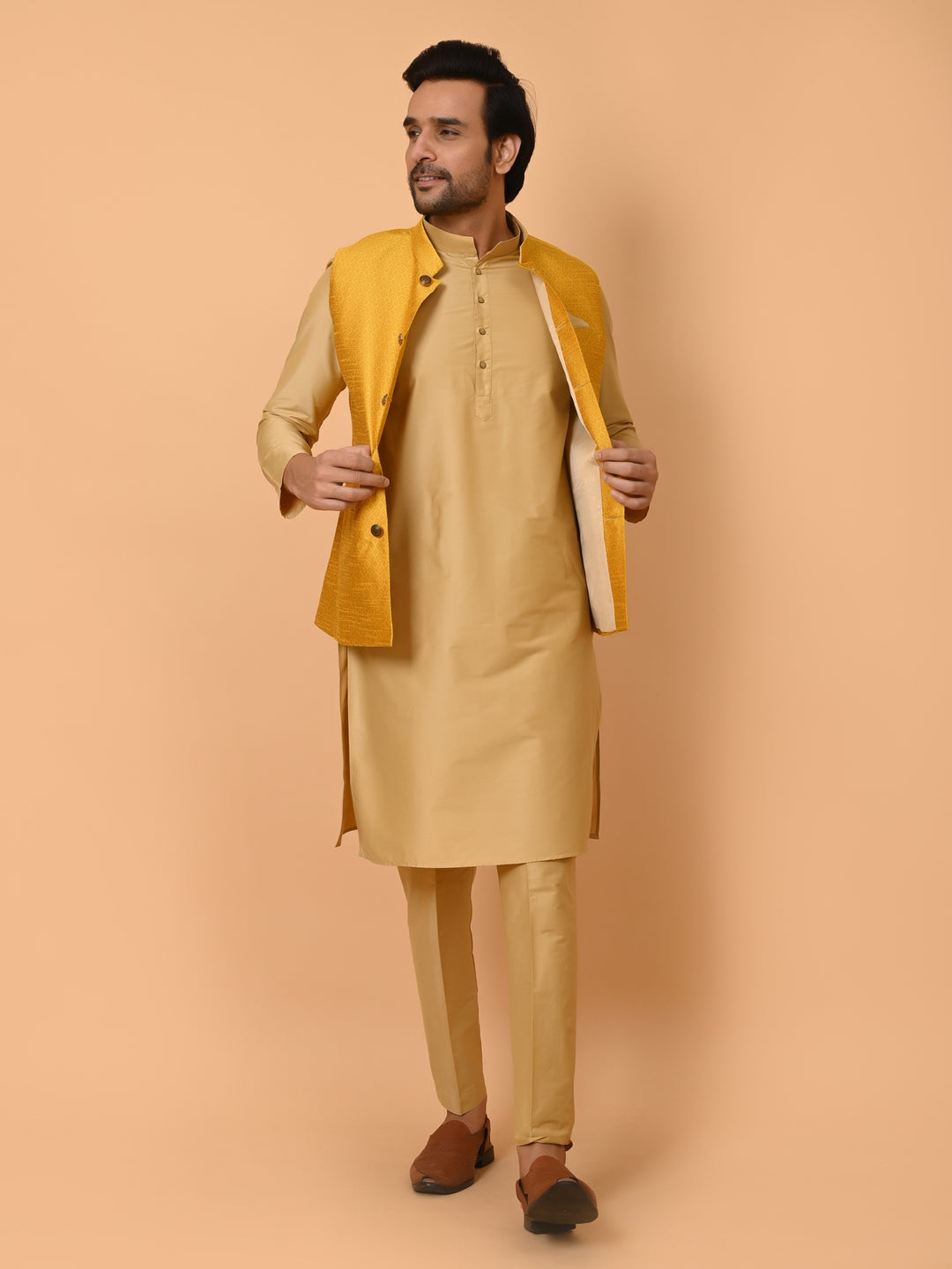 Geometric Mustard Jacket Kurta Set - JM31207-66