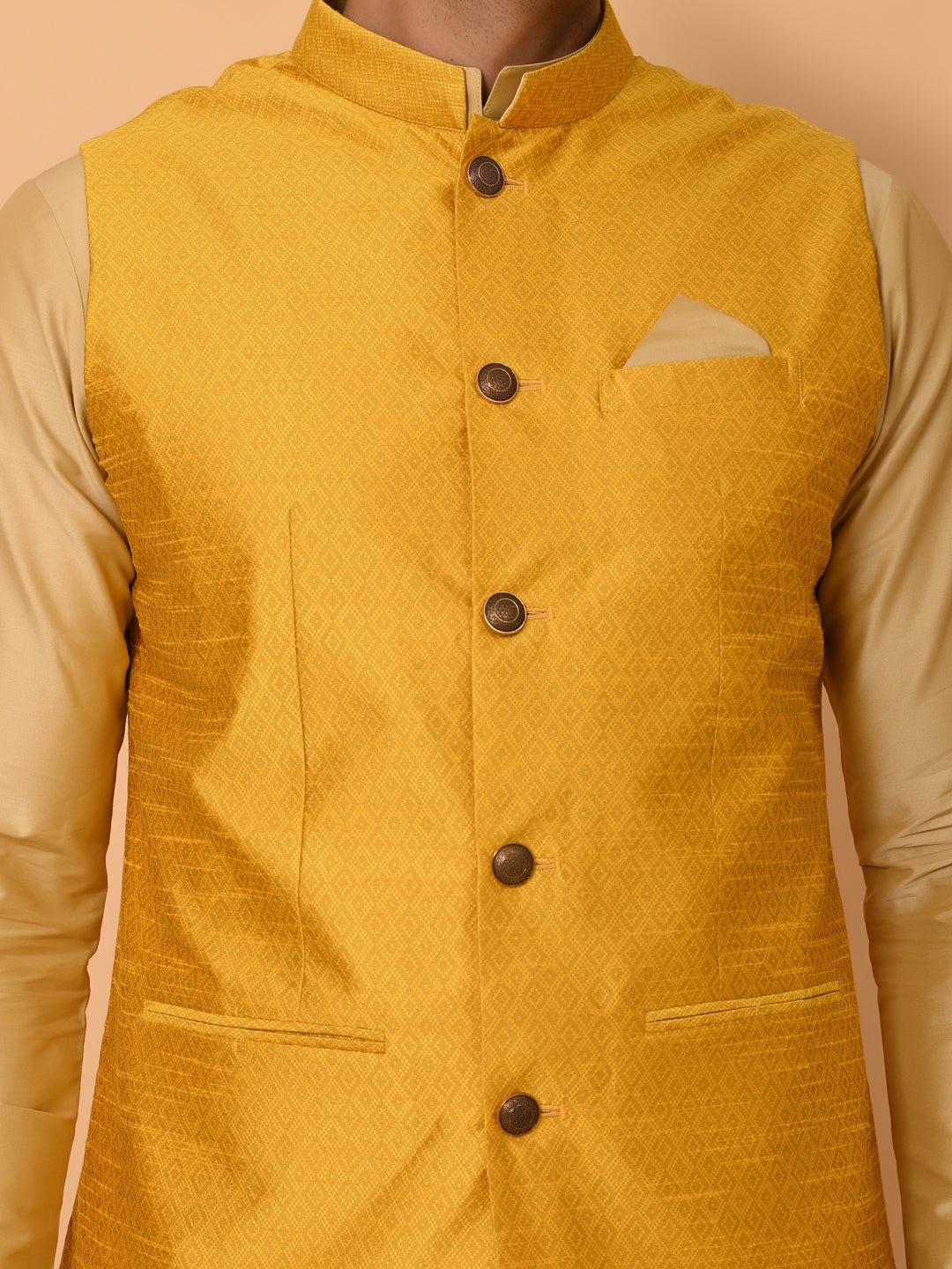 Geometric Mustard Jacket Kurta Set - JM31207-66