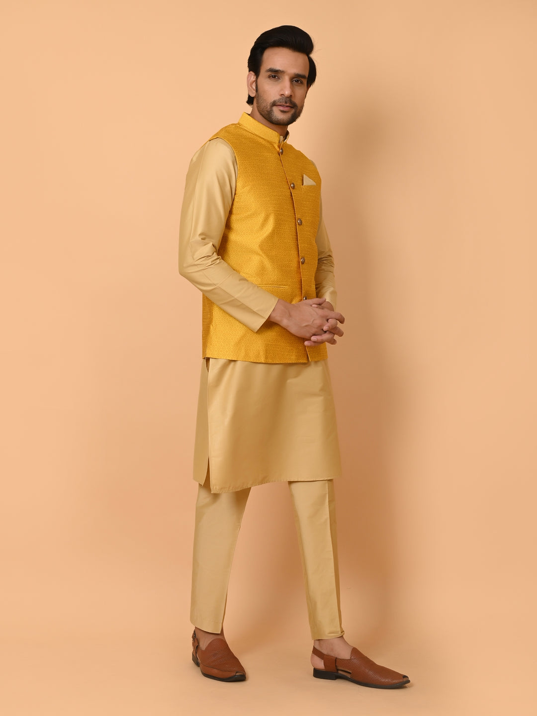 Geometric Mustard Jacket Kurta Set - JM31207-66