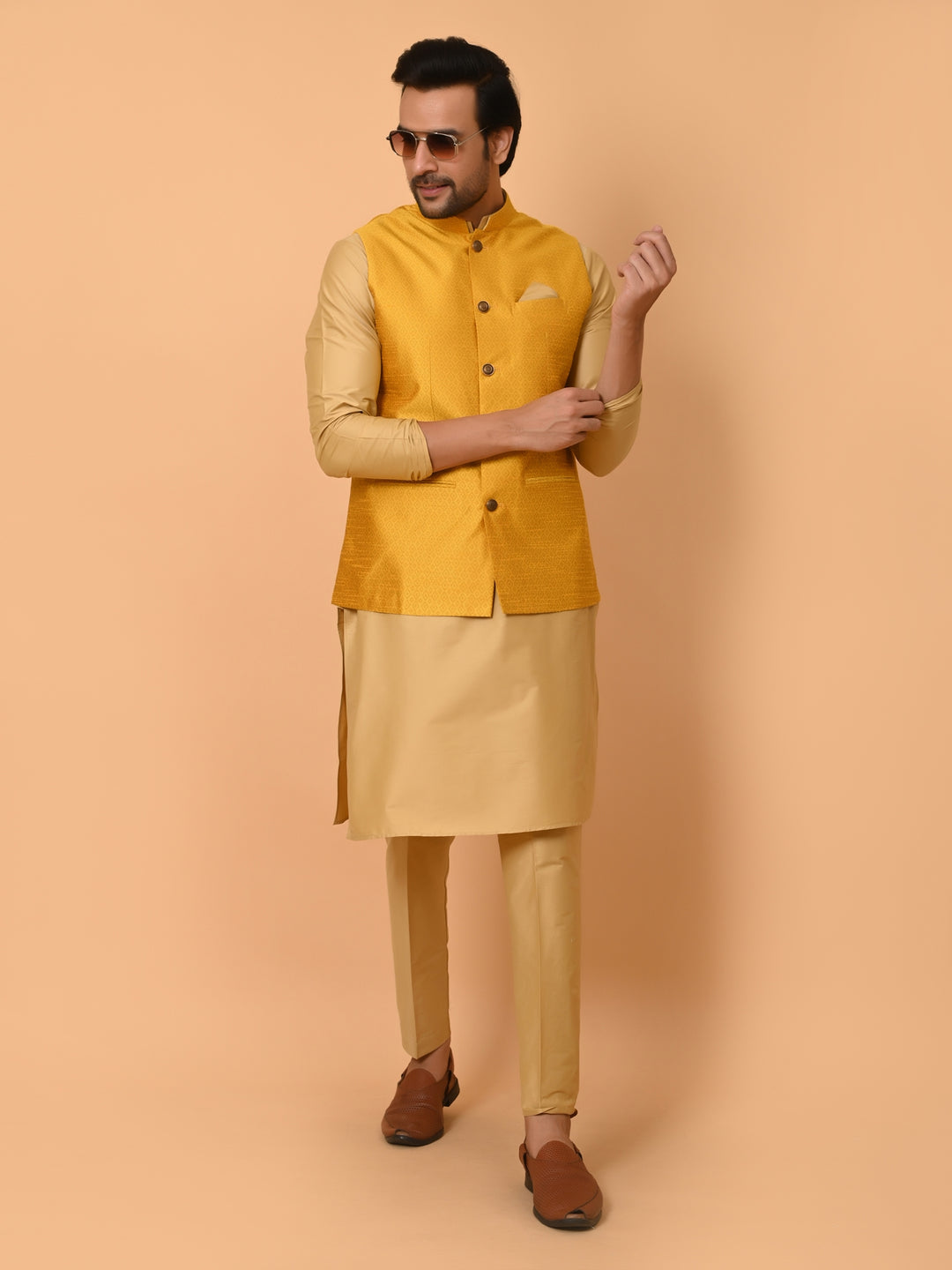 Geometric Mustard Jacket Kurta Set - JM31207-66