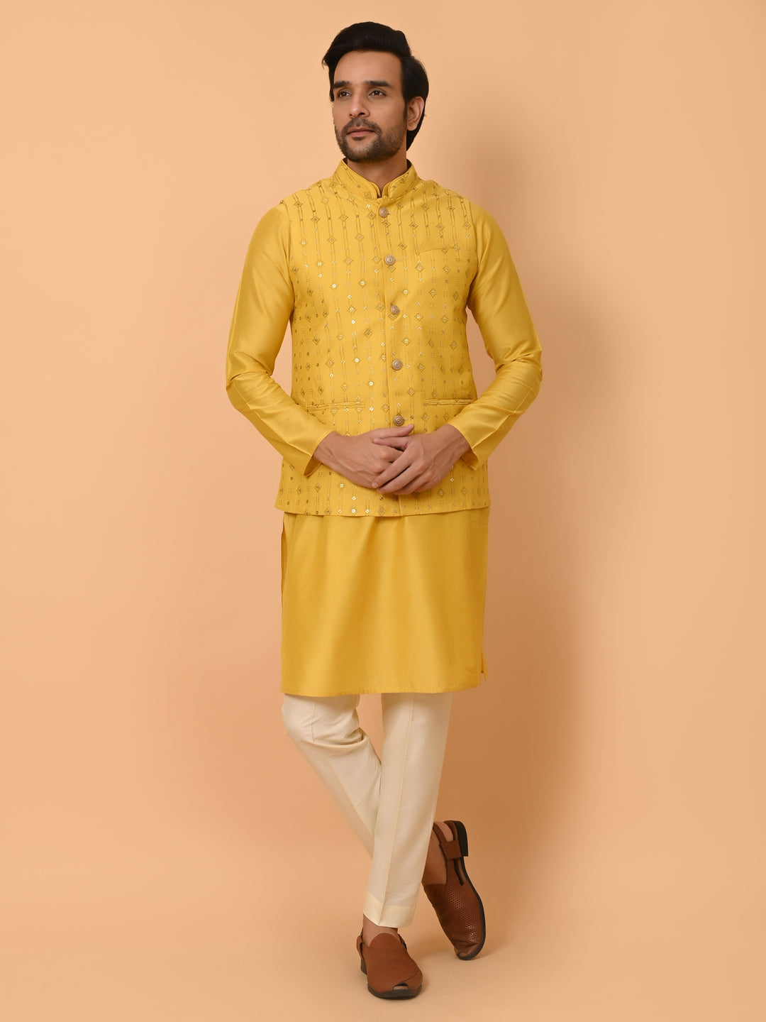 Sequence Mustard Jacket Kurta Set - JM32972-36MS