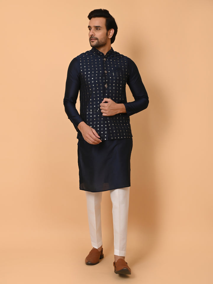 Sequence Navy Blue Jacket Kurta Set - JM32972-36NB