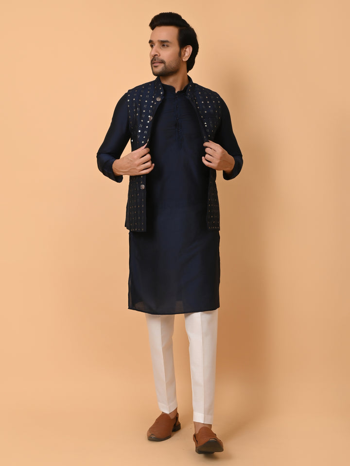 Sequence Navy Blue Jacket Kurta Set - JM32972-36NB