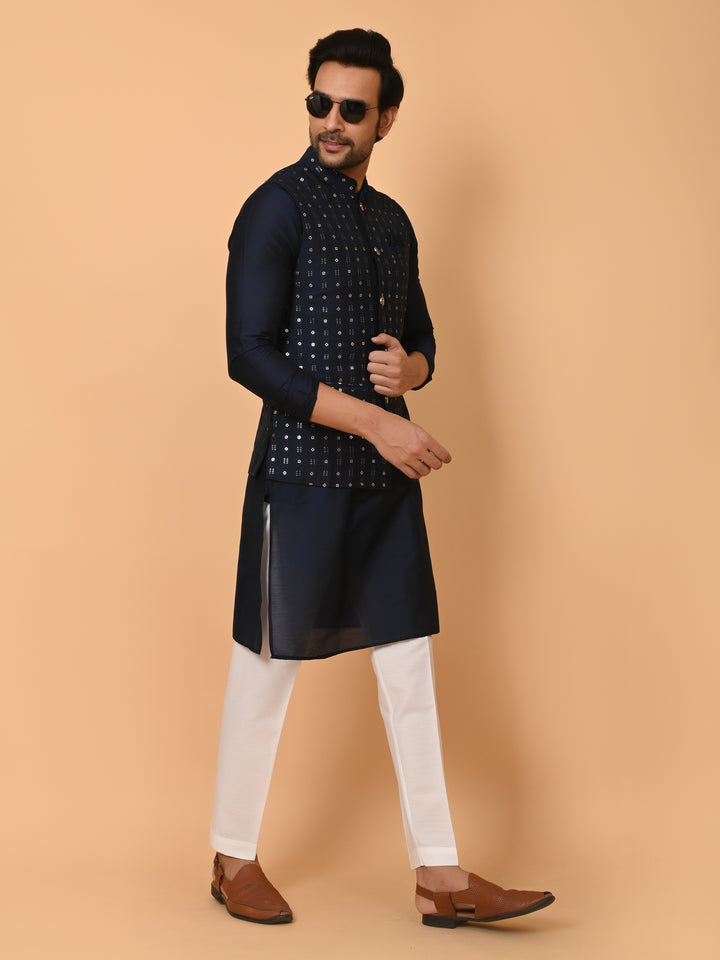 Sequence Navy Blue Jacket Kurta Set - JM32972-36NB