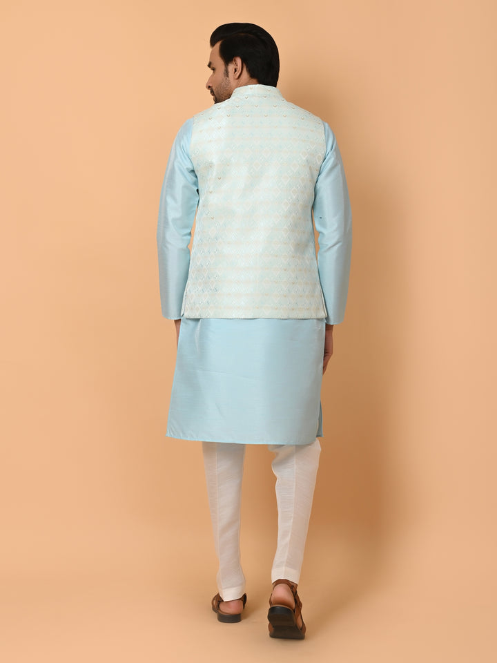 Geometric Blue Jacket Kurta Set - JM37384-5