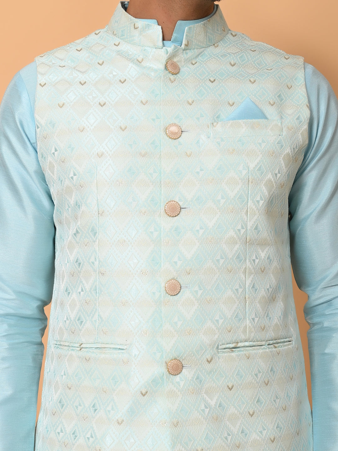 Geometric Blue Jacket Kurta Set - JM37384-5