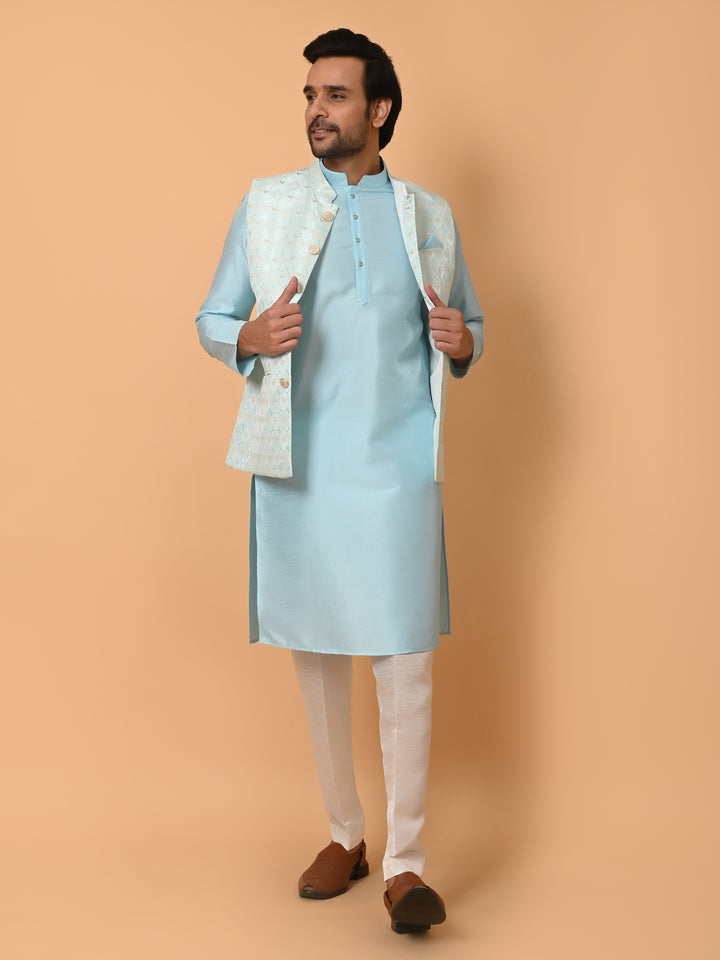 Geometric Blue Jacket Kurta Set - JM37384-5