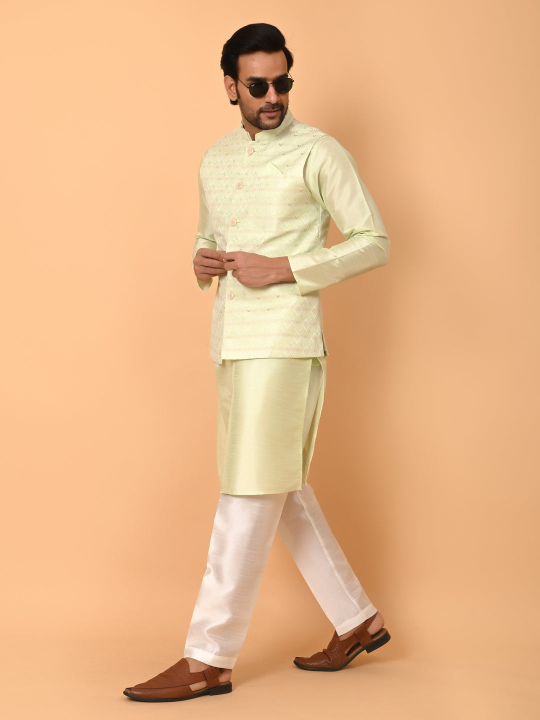 Geometric Pista Jacket Kurta Set - JT37384-1