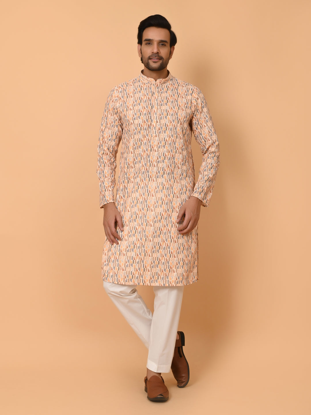 Chikan Beige Kurta Set - KM39302-52