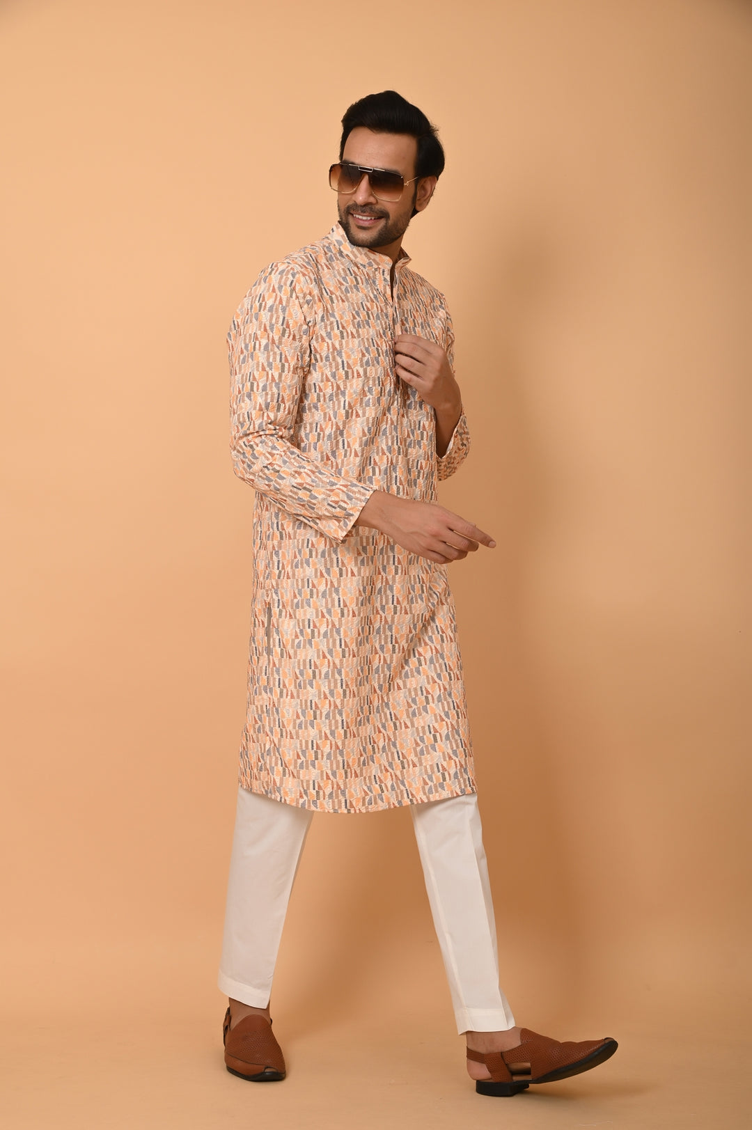 Chikan Beige Kurta Set - KM39302-52