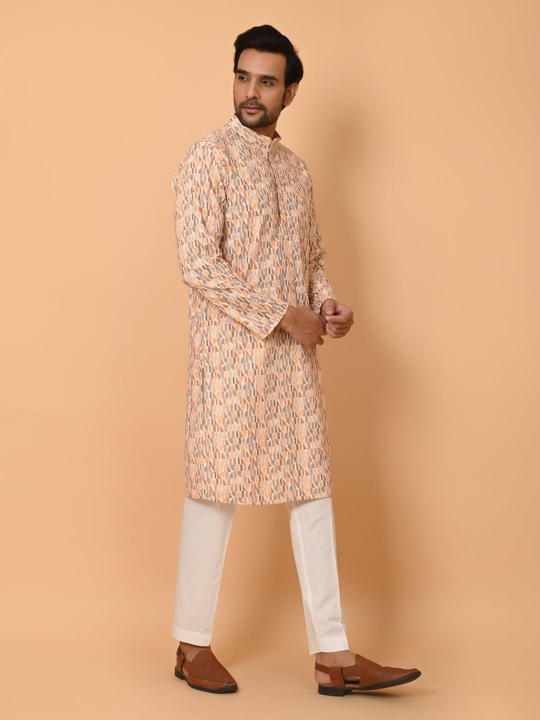 Chikan Beige Kurta Set - KM39302-52