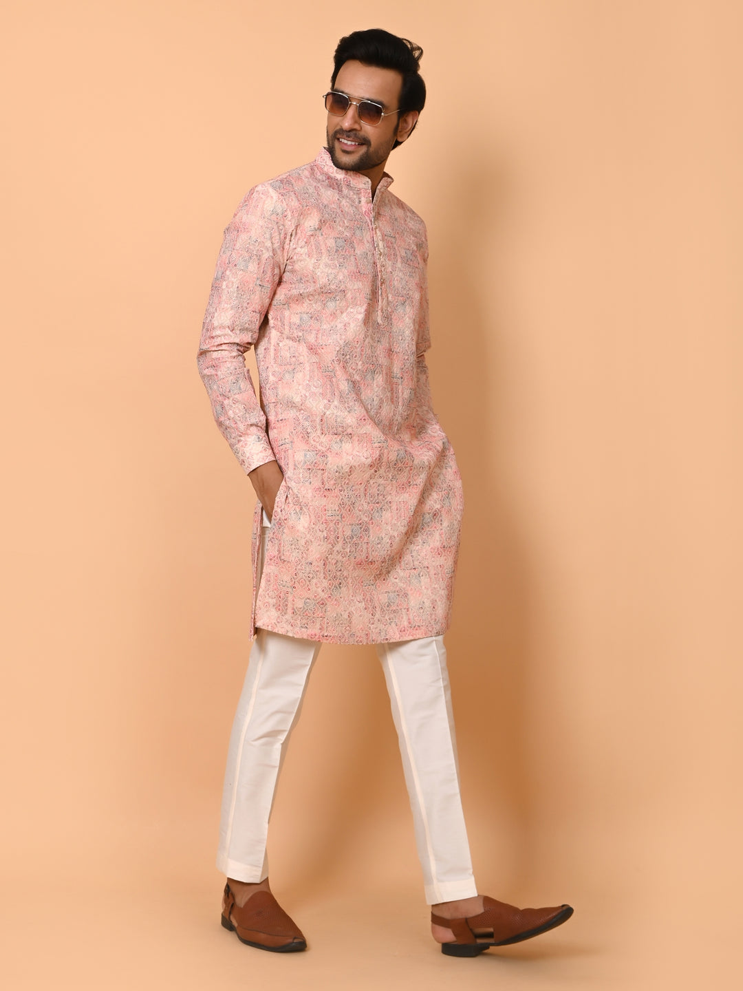 Chikan Peach Kurta Set - KT39104-9A