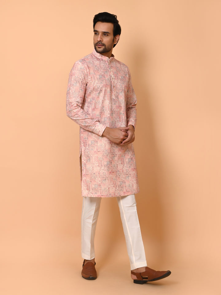 Chikan Peach Kurta Set - KT39104-9A