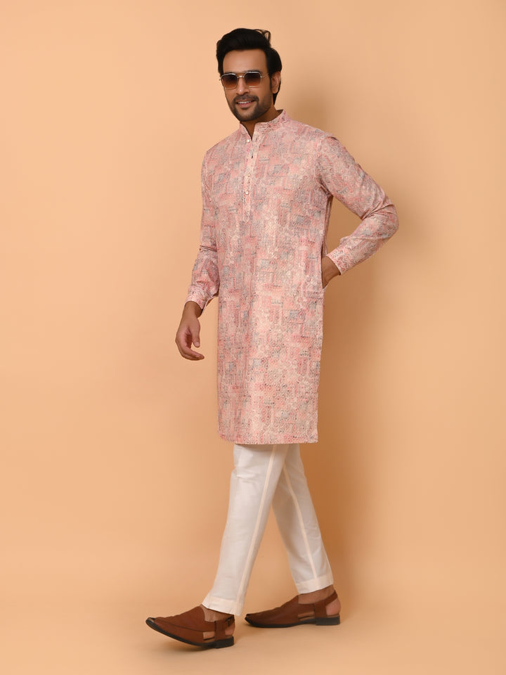 Chikan Peach Kurta Set - KT39104-9A