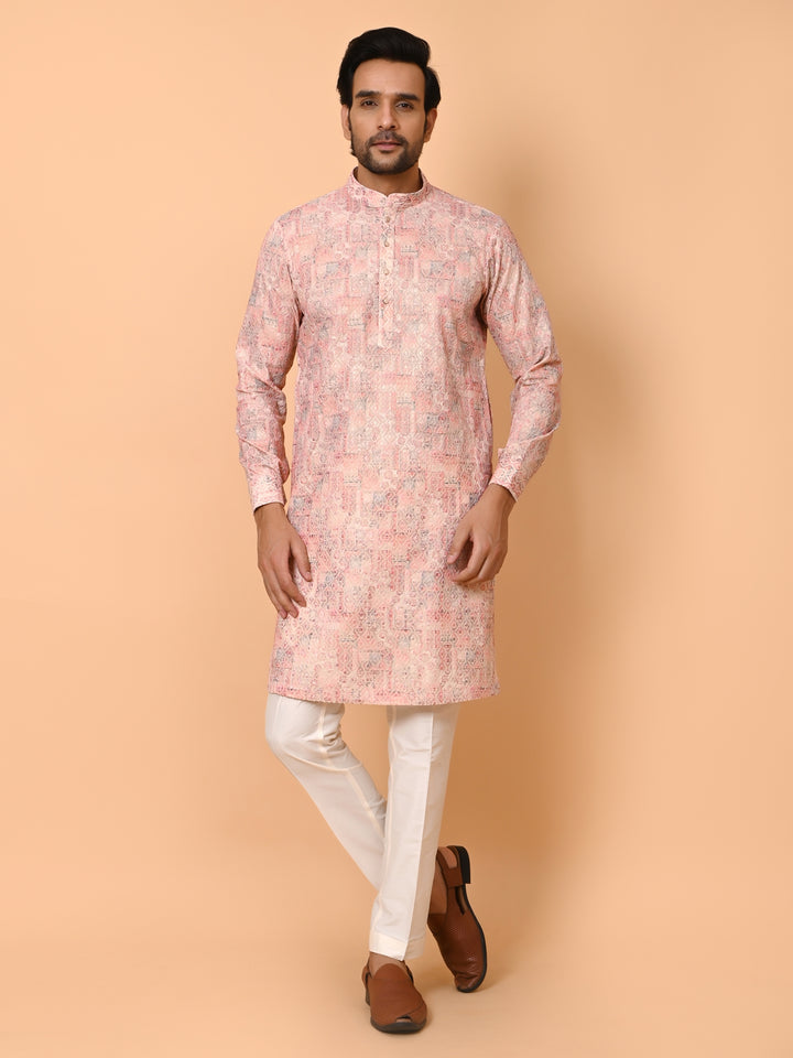 Chikan Peach Kurta Set - KT39104-9A