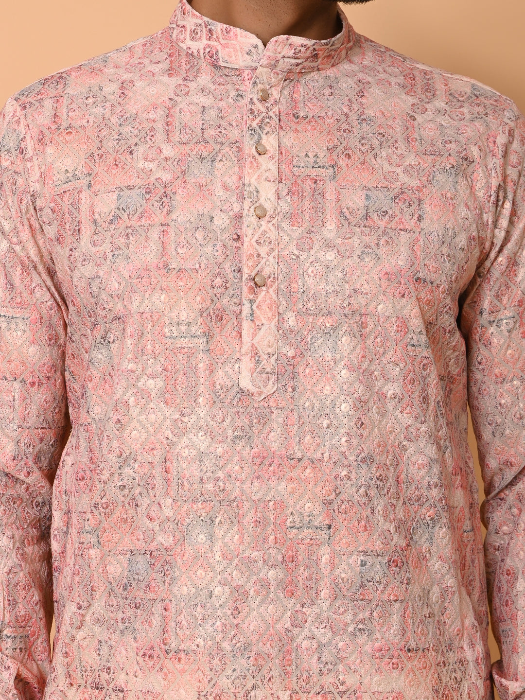 Chikan Peach Kurta Set - KT39104-9A