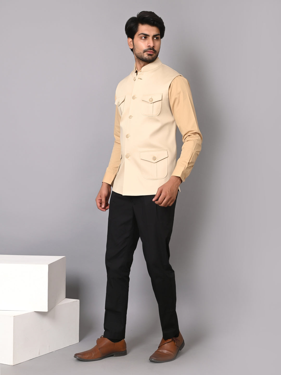 Solid Beige Nehru Jacket - B39167-151