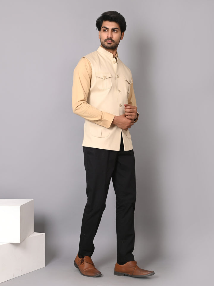 Solid Beige Nehru Jacket - B39167-151