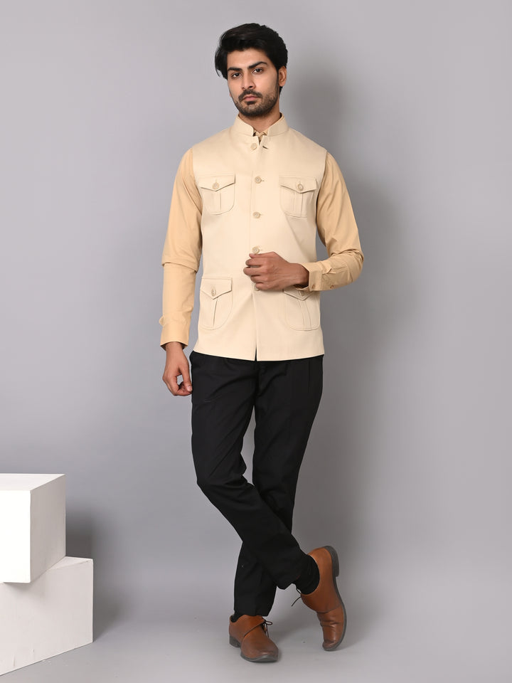 Solid Beige Nehru Jacket - B39167-151