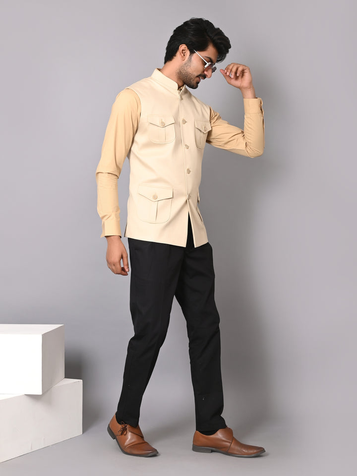 Solid Beige Nehru Jacket - B39167-151