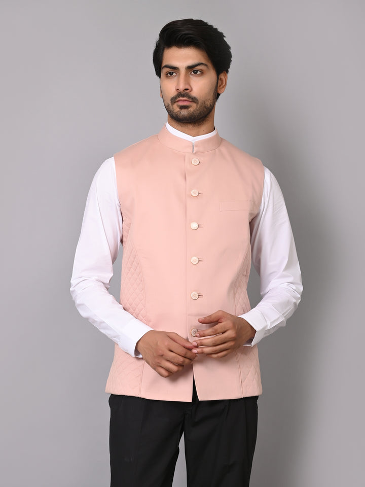 Solid Peach Nehru Jacket - B39168-21