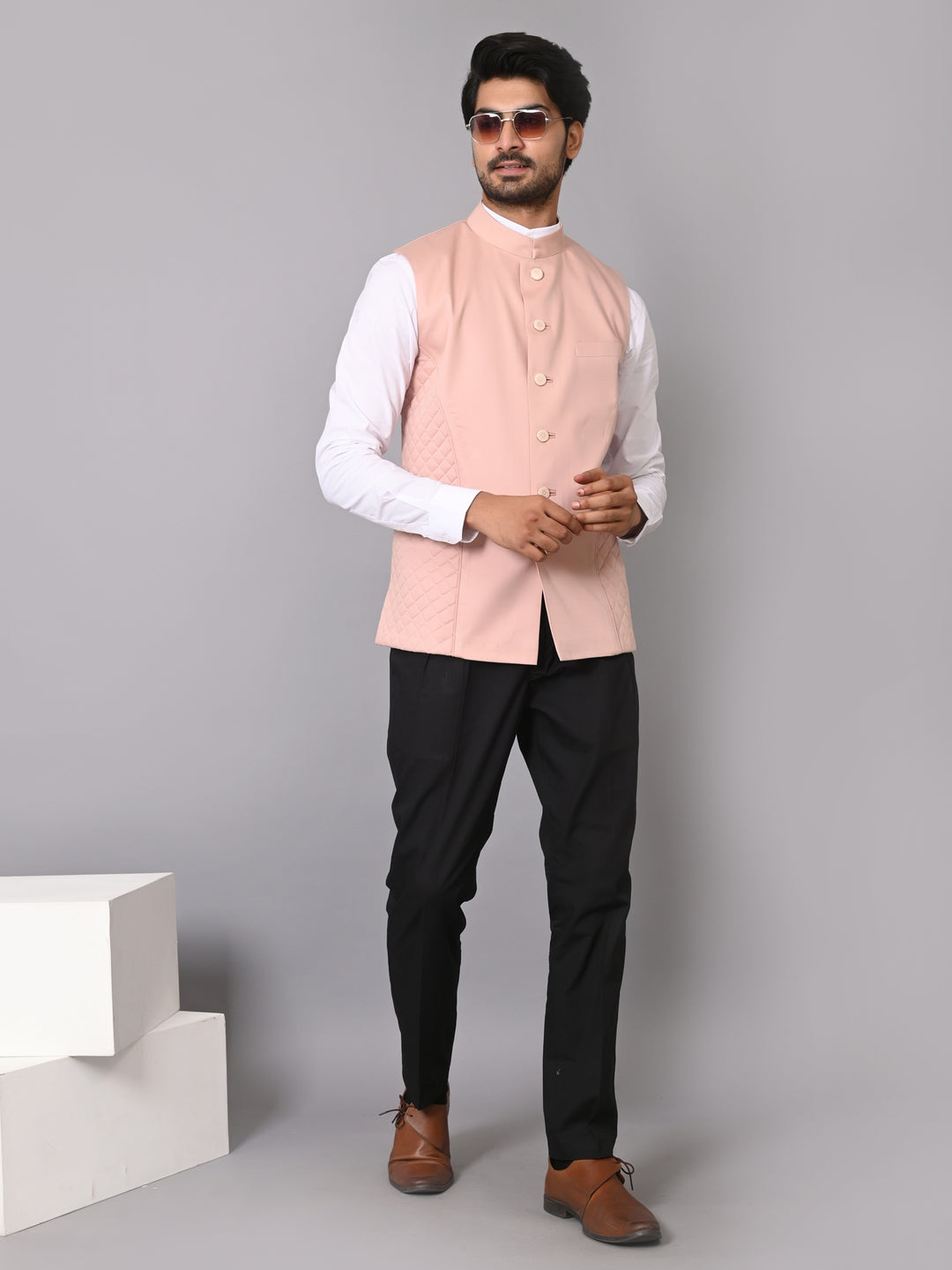 Solid Peach Nehru Jacket - B39168-21