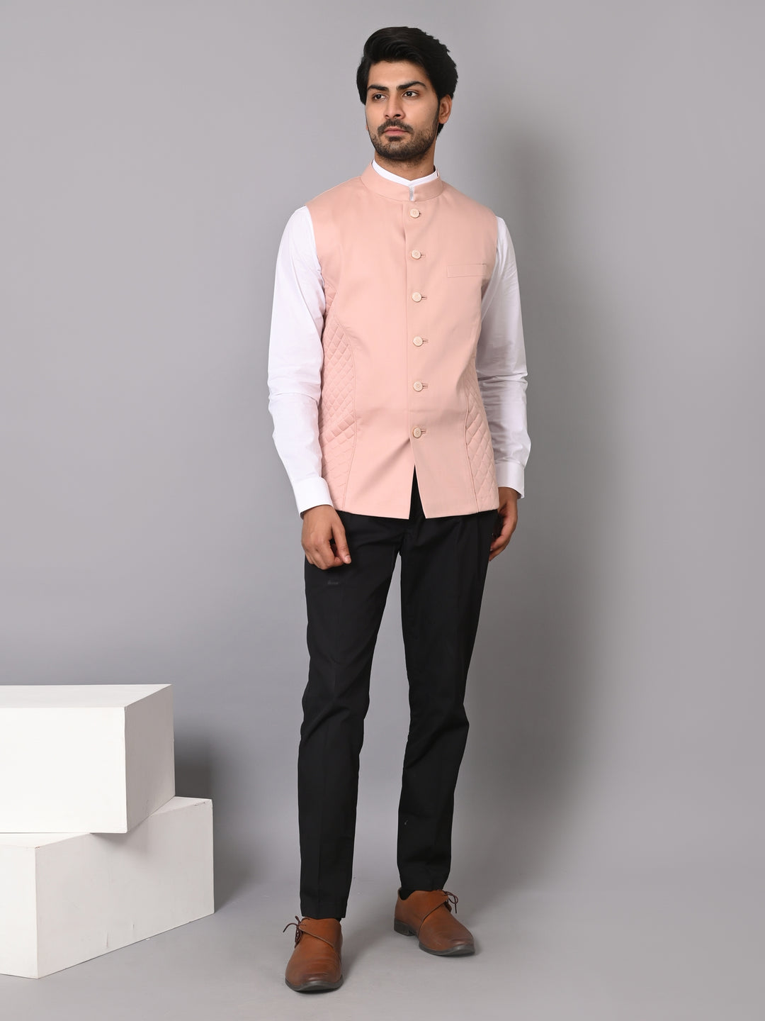 Solid Peach Nehru Jacket - B39168-21