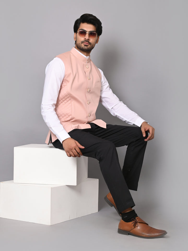 Solid Peach Nehru Jacket - B39168-21