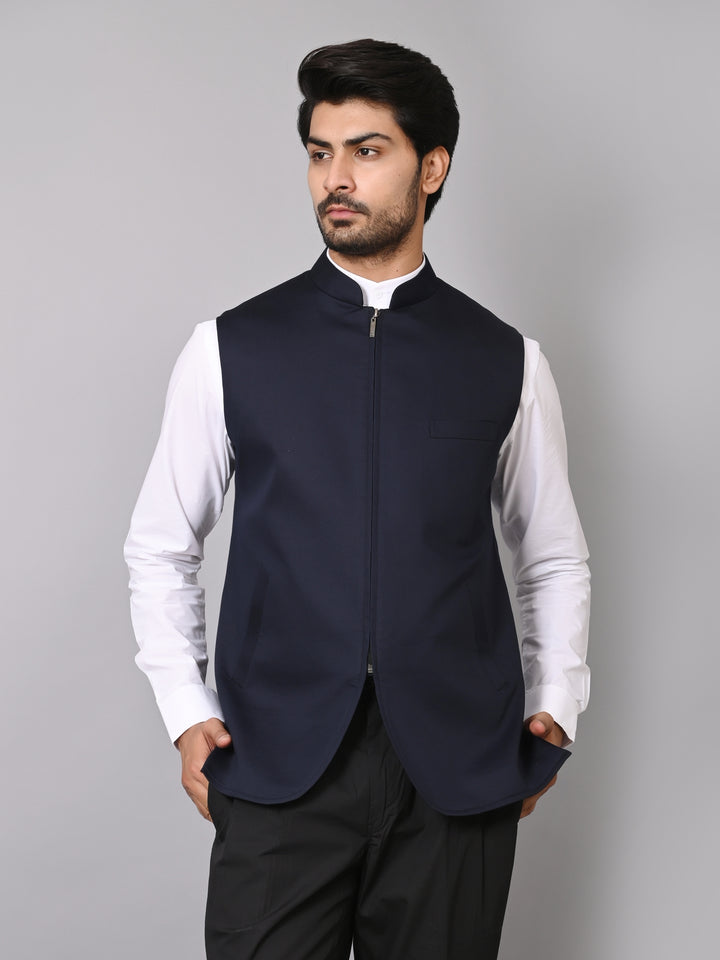 Solid Navy Blue Nehru Jacket - B39170-150