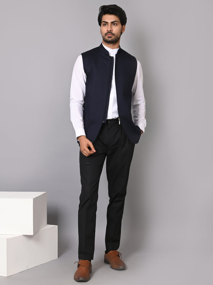 Solid Navy Blue Nehru Jacket - B39170-150