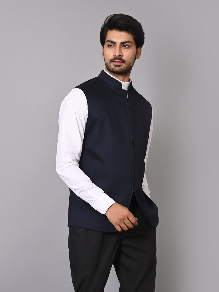 Solid Navy Blue Nehru Jacket - B39170-150