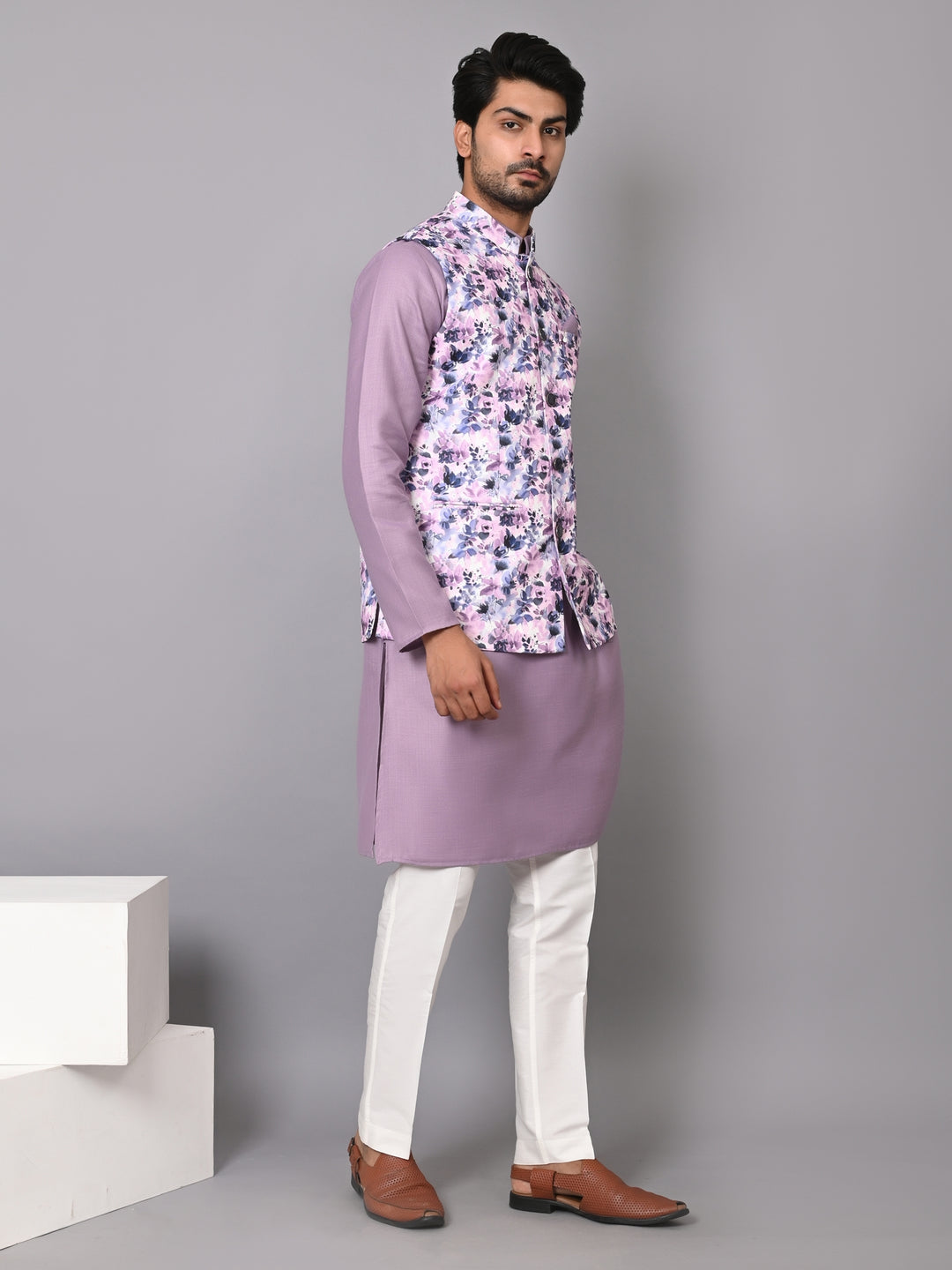 Floral Purple Jacket Kurta Set - JM40139-D2