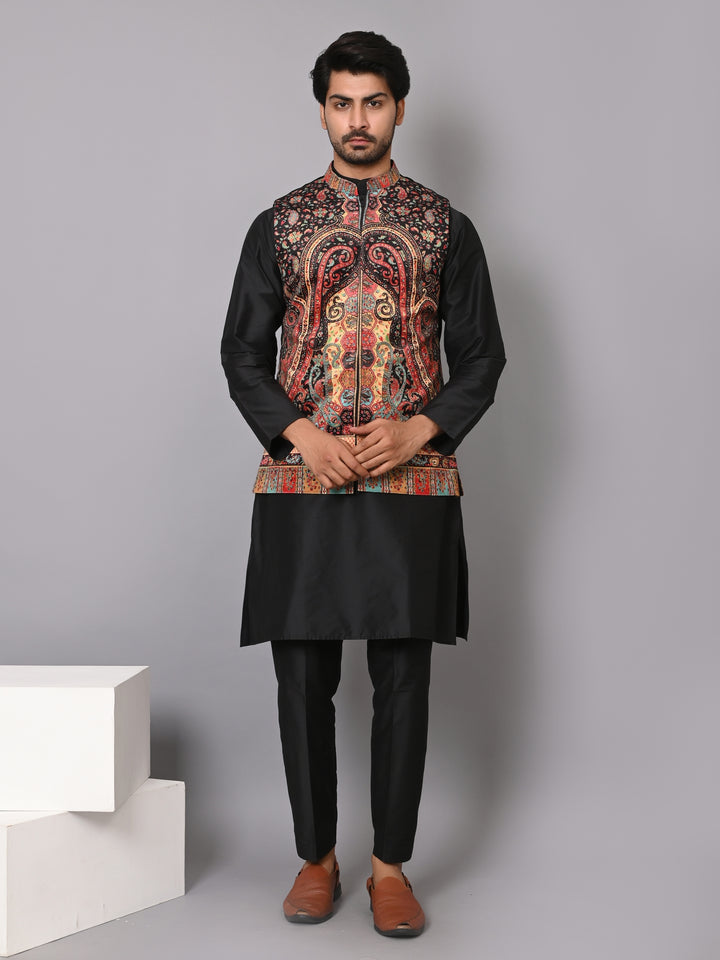 Paisley Black Jacket Kurta Set - JM40409-11